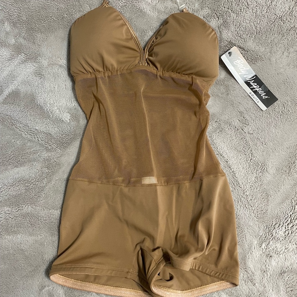 Body wrappers Undergarment with mesh mid section and clear straps